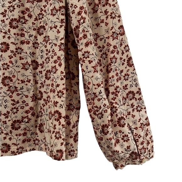 LOFT Outlet Blouse Sz PS Peach Floral Ruffle Neck Button Front Long Sleeves - Picture 9 of 11